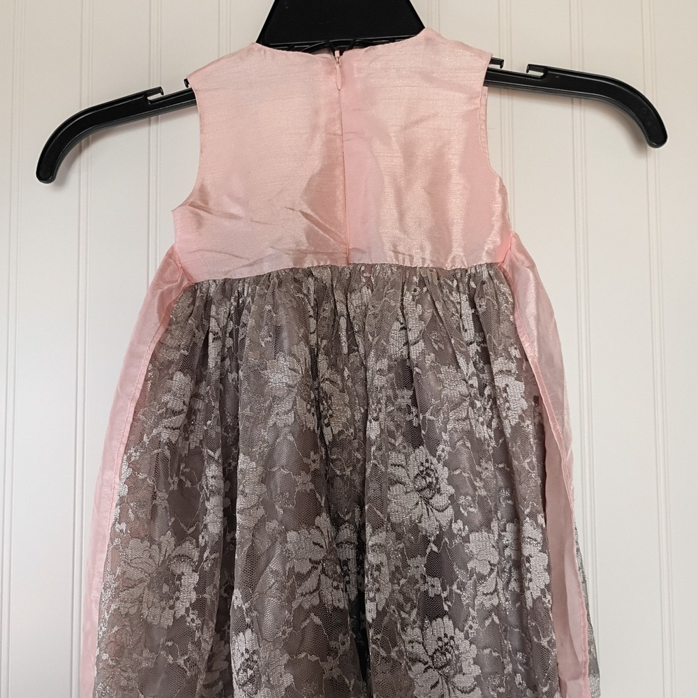 SugarPlum Baby Girls Dress 12Months Gray Pink Bow Lace Floral Wedding Sleeveless - Picture 8 of 10